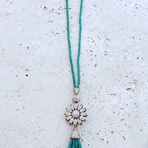 Jade with SZ Handmade flower tassel necklace. In B